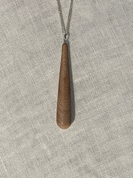 wooden drop silver necklace