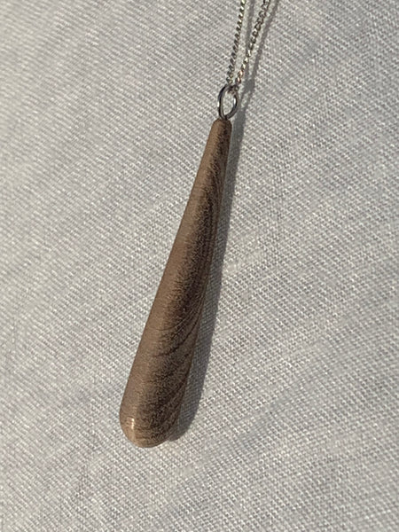 wooden drop silver necklace