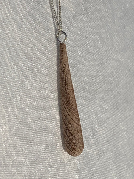 wooden drop silver necklace