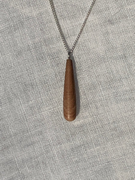 wooden drop silver necklace