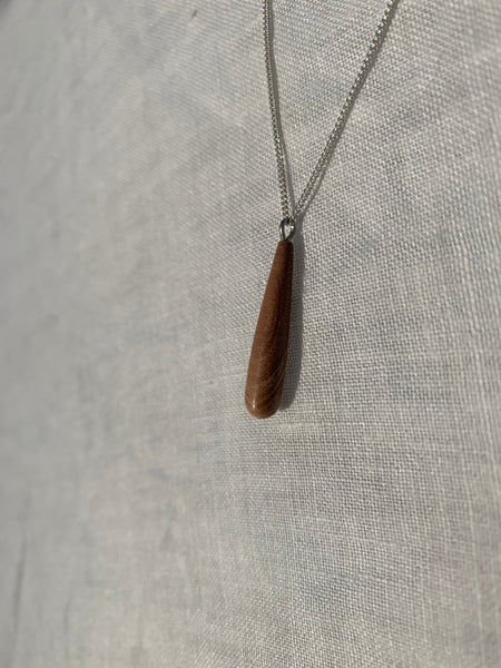 wooden drop silver necklace