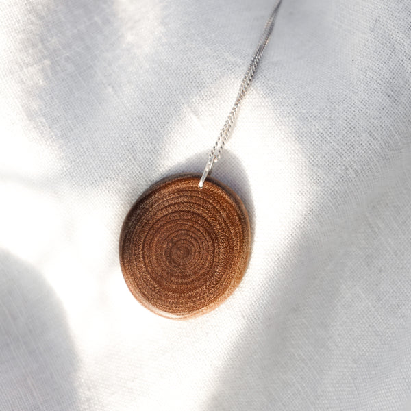 wooden disk silver necklace