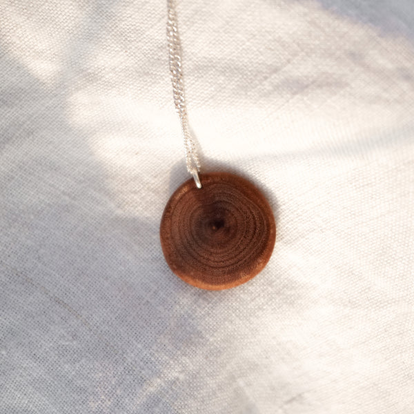 wooden disk silver necklace