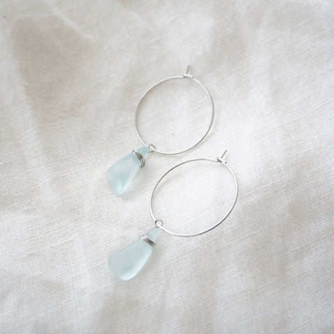 Tumbled glass silver hoops
